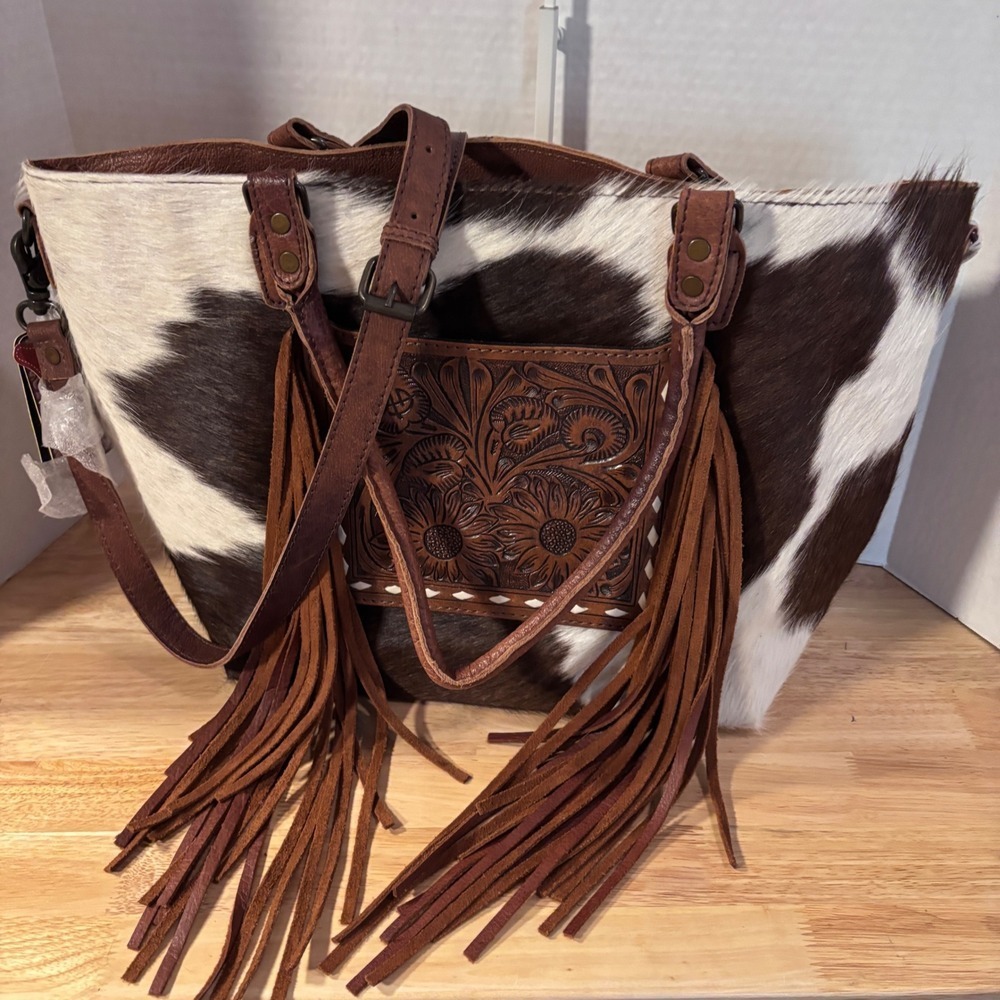 American Darling Tote New Rodeo Cowhide Bag Fringe Tooled Leather Conceal Carry - Picture 10 of 16